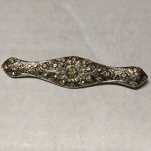Vintage Style Silver Rhinestone Bar Brooch